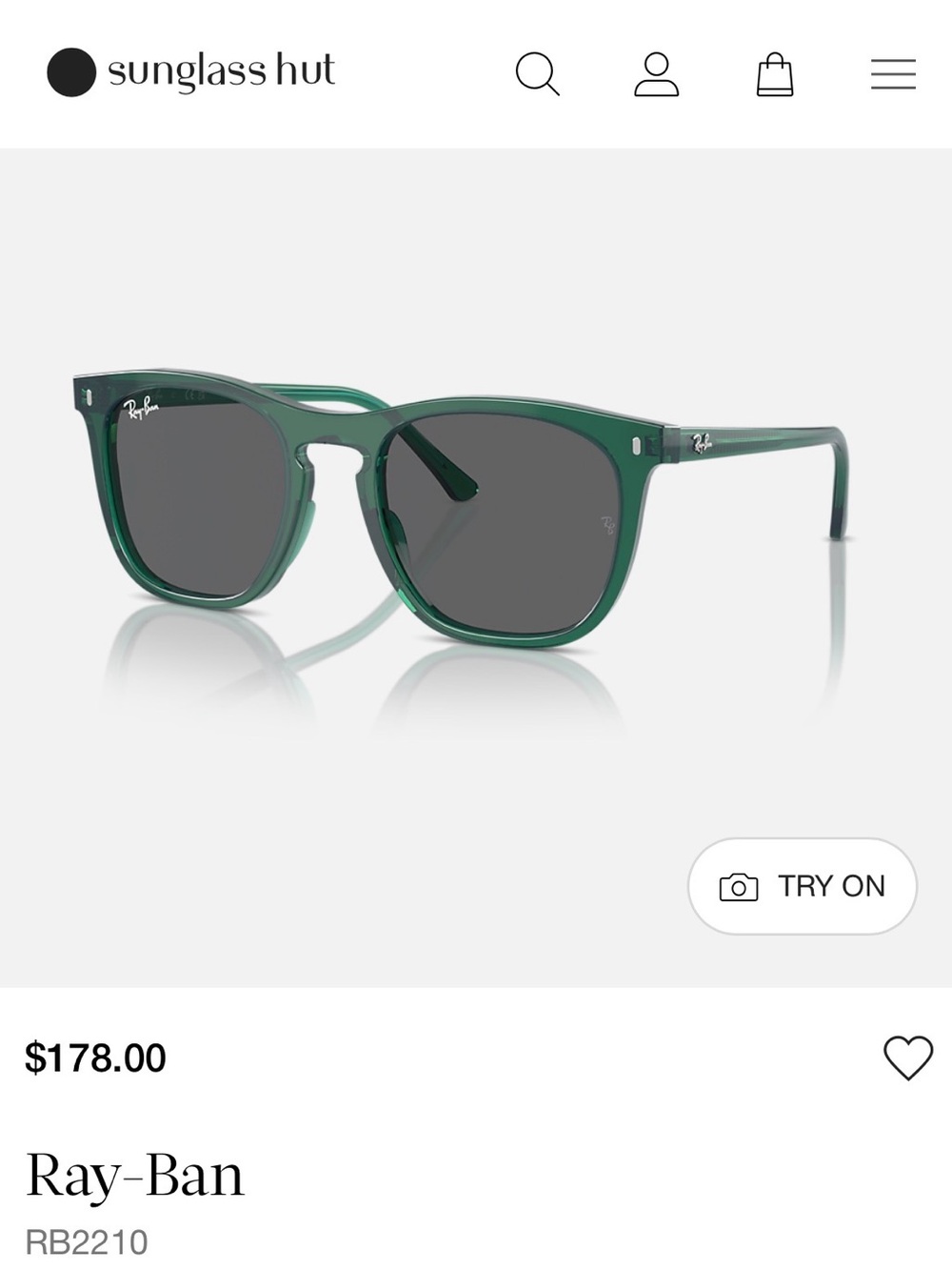 Ray-Ban Green Transparent Frame Sunglasses with Dark Gray Lenses